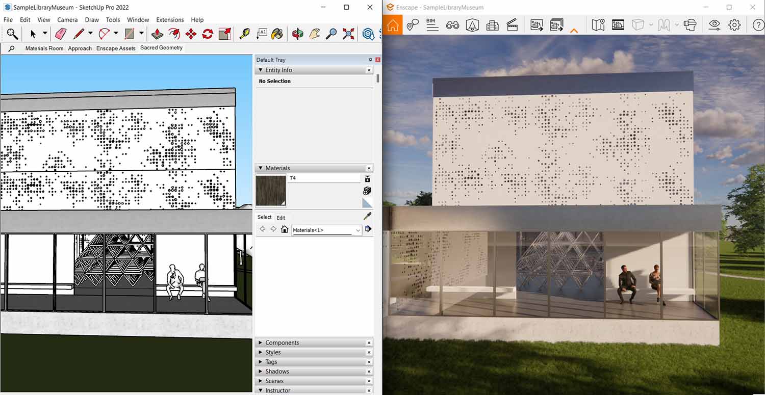 Vista lado a lado do Enscape e SketchUp
