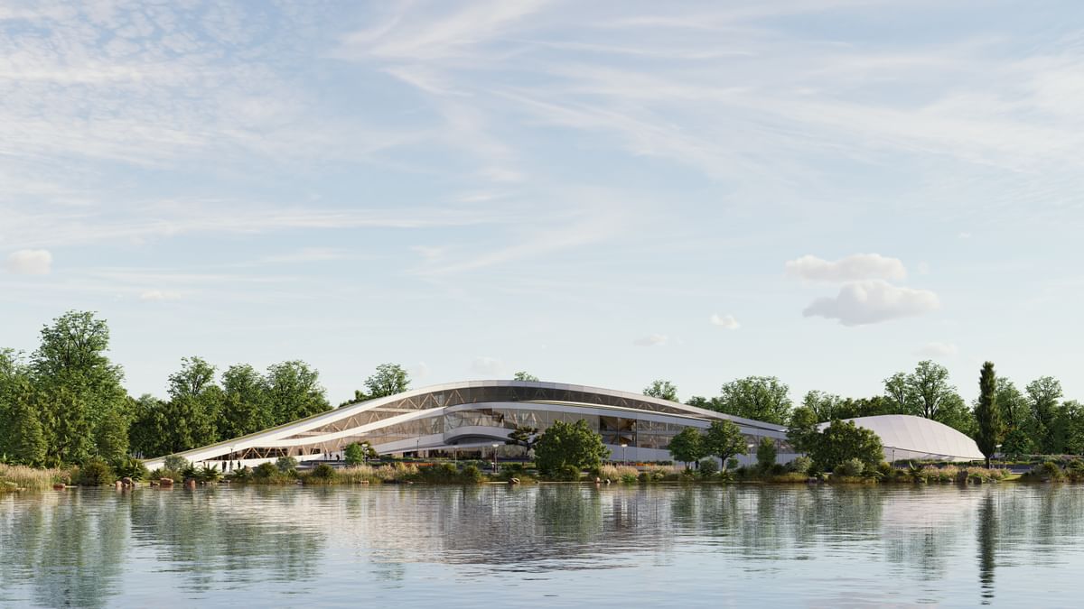 Exemplo de visualização arquitetônica de alta qualidade mostrando vista para o lago